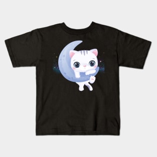 Cute Cat on the Moon Kids T-Shirt